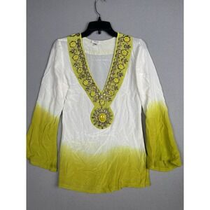Tashia London Tunic XS Women's Silk Blouse Sheer V-neck Top Multicolor 3968